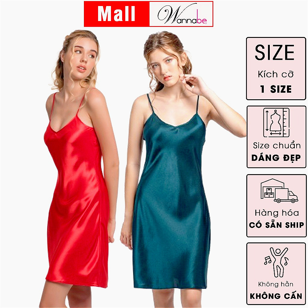 Mô tả Combo 2 đầm ngủ lụa WANNABE váy ngủ tối giản 2 dây êm dịu trẻ trung chăm sóc làn da giấc ngủ DN612 - 6