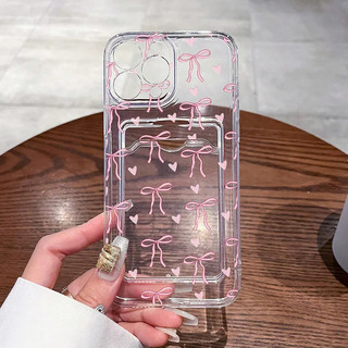 Bowknot Đựng Thẻ Khe Cắm Túi Ốp Lưng Điện Thoại Cho iPhone 16 15 Pro Max 14 Plus13 Mini 16E Vỏ Điện Thoại TPU Trong Suốt Chống Sốc Sang Trọng Thời Trang Cao Cấp Phụ Kiện Chất Lượng Cao