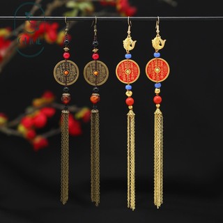 Ghgl❤️Ban Đầu Núi Ma Tiêu Tiền Đồng Xu Bông Tai Nữ Cổ Hanfu Dài Tua Rua Bông Tai Thiết Kế Niche Bông Tai Trung Quốc Mới