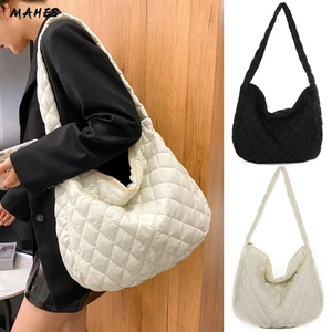 MAHES 【Ready Stock】Túi Tote Đeo Dưới Cánh Tay Bằng Cotton Họa Tiết Kẻ Sọc Nhiều Màu Sắc Thời Trang Mùa Đông Cho Nữ