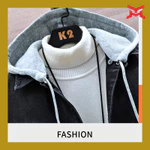 Denim Người Đàn Ông Thanh Thiếu Niên Lông Cừu Độn Sinh Viên Velvetlined Độn Giữ Ấm Trùm Mũ Trùm Mũ Nhung Áo Khoác — ảnh 7