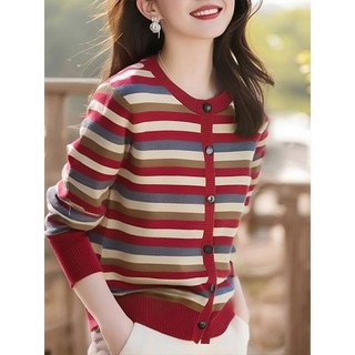 Áo Len Sọc Phong Cách Phương Tây Nữ Thu Đông Phong Cách Mới Thời Trang Dài Tay Giảm Tuổi Dệt Kim Ôm Hơn Nhìn Top Áo Sơ Mi Nhỏ