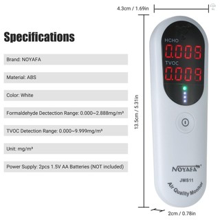 Máy dò Formaldehyde di động NOYAFA Màn hình chất lượng không khí trong nhà Màn hình HCHO và TVOC với đèn báo LED báo động âm thanh cho hệ thống HVAC gia đình