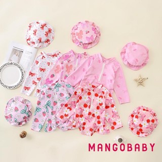Mg-toddler Bé Gái Rash Guard Đồ Bơi Có Mũ 2 Bộ Nơ Họa Tiết Kéo Dài Tay Cổ Tròn Bé Gái Đồ Bơi