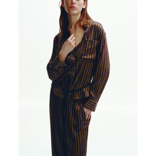 Áo Sơ mi Zara made in Morocco lụa nâu sọc và quần cùng bộ