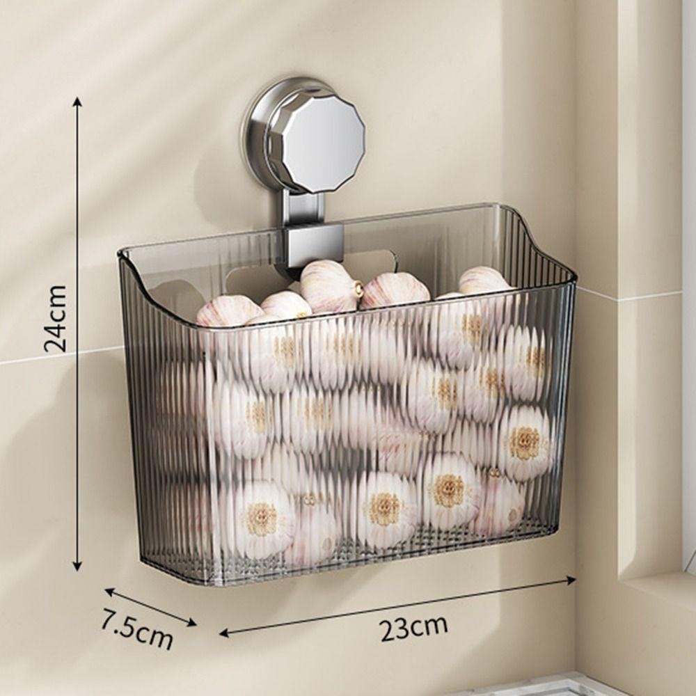 Giỏ đựng đồ nhà bếp CHEESELY, Hộp đựng gia vị dung tích lớn trong suốt, Cốc hút treo tường di động Giá đựng đồ phòng tắm cho tỏi gừng hành tây