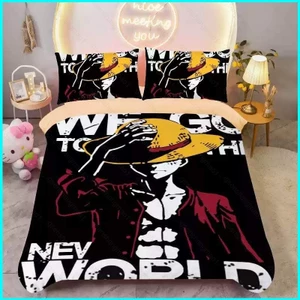 Ps1 ONE PIECE Luffy 3IN1 Ga trải giường Vỏ chăn gối Bộ chăn ga gối Phòng ngủ gia đình Bộ đồ Anime có thể giặt được SP1
