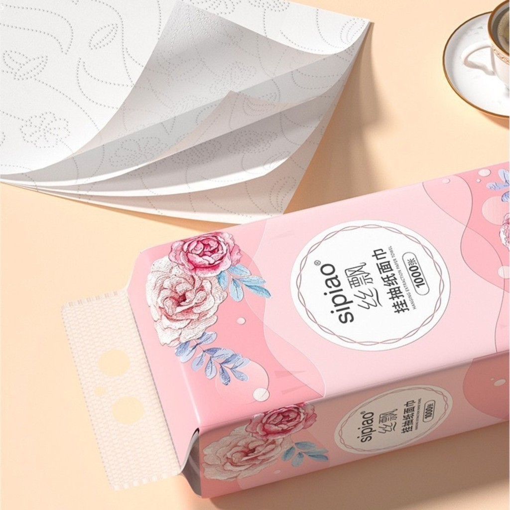 Giấy Treo Đa Năng SIPIAO Hoa Hồng, Khăn Rút Treo Trường 4 Lớp Mỗi Bịch 1000  Tờ Dai Mềm Từ Bột Tre, Giấy Rút Treo Tường