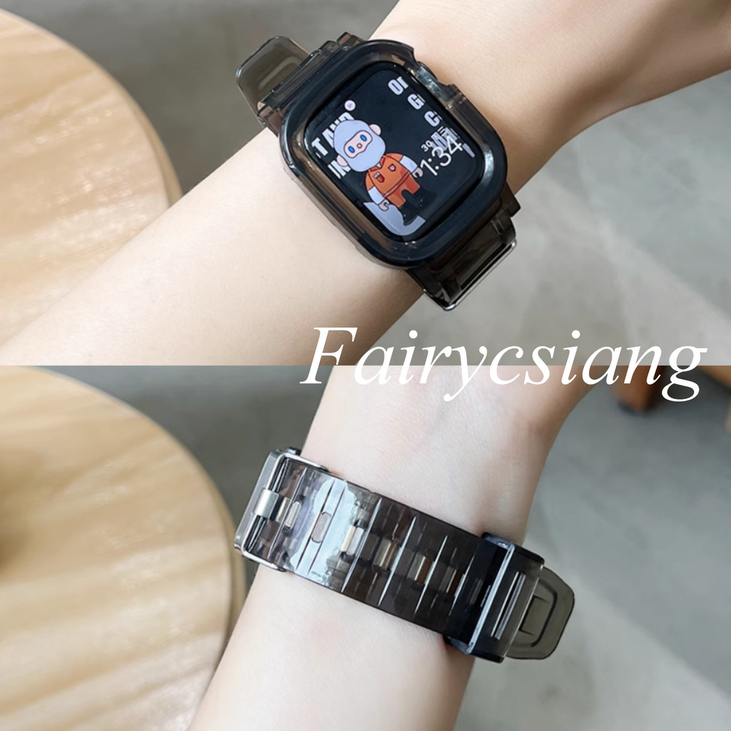 Dây đeo trong suốt + Vỏ cho Apple Watch Series 9 8 7 6 SE 5 45mm 44 42mm 41mm Trong suốt cho dây đeo nhựa iwatch 2 3 38 40mm