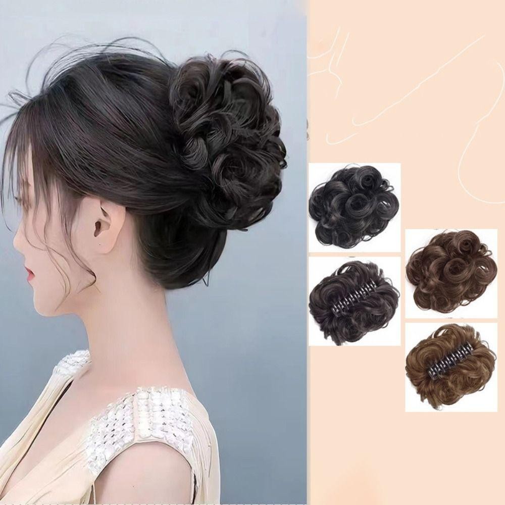 GETVOW Tóc Giả Kẹp Tóc Nâu Lông Tơ, Bun Đầu Thời Trang Màu Tự Nhiên Cho Nữ