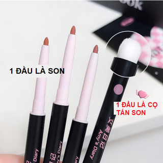 Son lì thương hiệu Amy's Diary, có 1 đầu son và 1 đầu cọ tán son, siêu tiện lợi đem đi làm, đi chơi