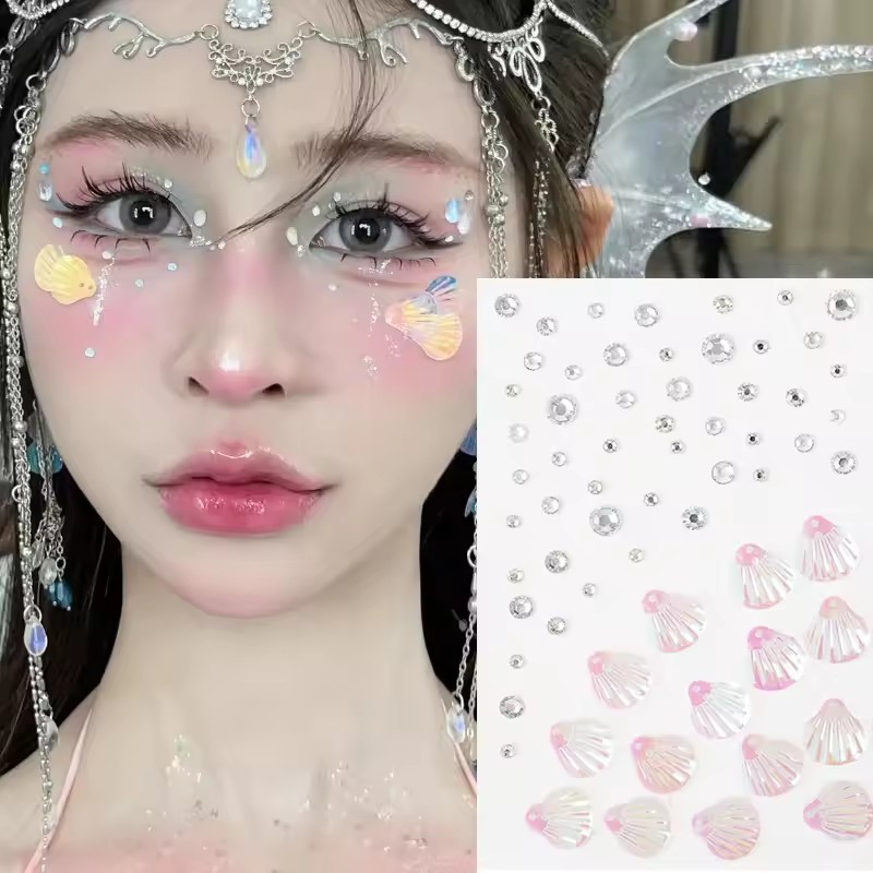 Miếng Dán Hình Xăm Tạm Thời Nàng Tiên Cá - Trang Trí Trang Điểm Sân Khấu Sáng Bóng - 3D Vỏ Kim Cương Giả Mặt Cơ Thể Ngọc Miếng Dán