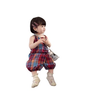 Áo liền quần kẻ sọc cho bé gái phong cách Hàn Quốc, mùa hè dễ thương với đuôi thỏ, quần yếm cho bé gái