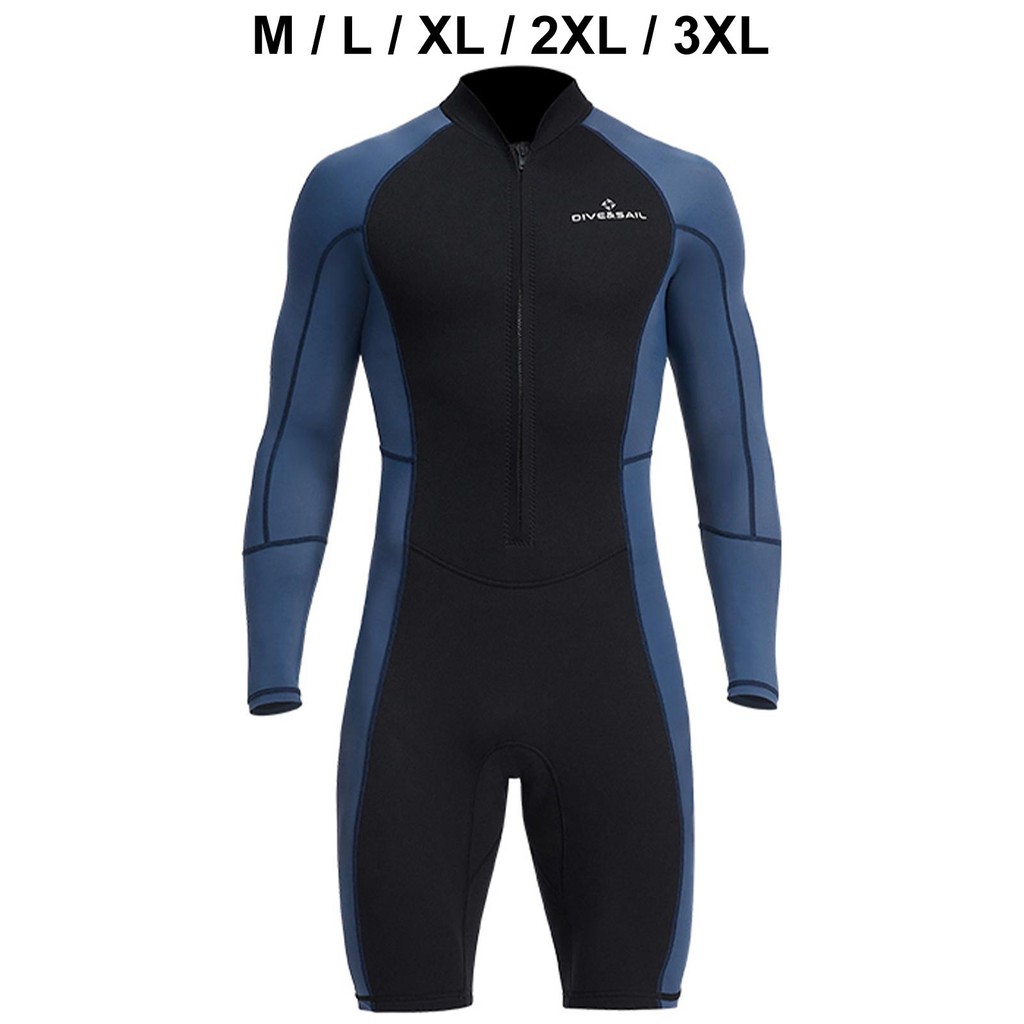 Nam Wetsuit Ngắn Ướt Phù Hợp Với Lặn Phù Hợp Với Quần Short Zip Phía Trước Giữ Ấm Dài Tay Đồ Bơi Cho Lặn Lặn Bơi