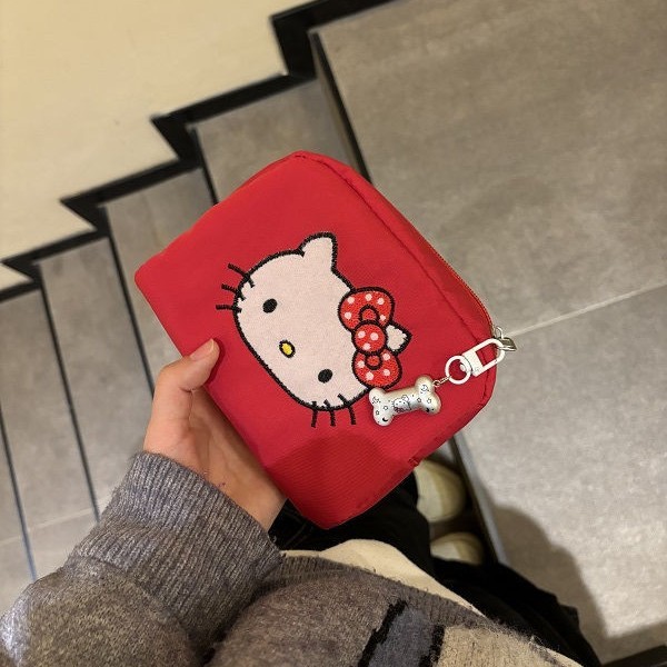 Túi đựng mỹ phẩm Red Kitty - Túi du lịch nhỏ để trang điểm, bút & đồ cần thiết, dễ thương & bền bỉ