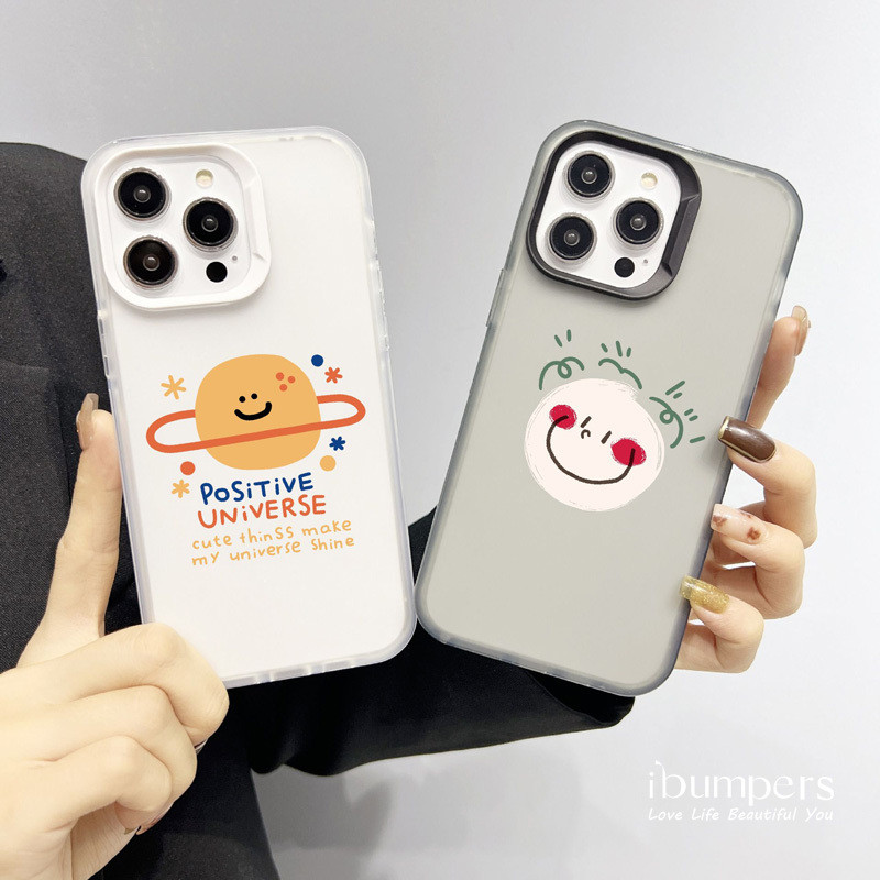 ibumpers Ốp Điện Thoại iPhone Dễ Thương Chữa Bệnh Họa Tiết Mặt Cười Ốp Lưng Trong Suốt Nhám Mờ Chống Bẩn Chống Sốc Cho IPhone 16 15 14 12 13 11 Pro Max IP 7 8 Plus X XS XR