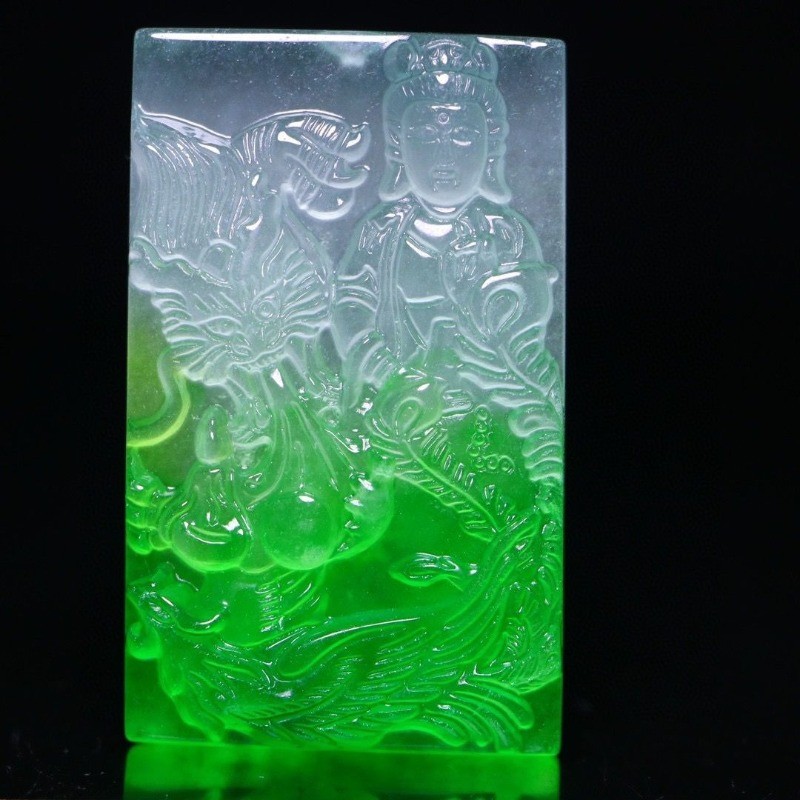 Perfect High Ice Seiko Khắc [Guanyin] Mặt dây chuyền Mặt dây chuyền Thương hiệu Trang sức Chuỗi miễn phí