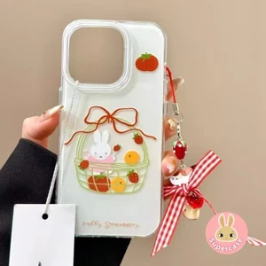 Ốp Điện Thoại Ins Style Thỏ Cho OPPO Reno 14 14F 13 13F 12 12F 11 11F 11A 10 9 8 Pro Plus F FS 8T 8Z 7Z 7 Lite 4G 5G Vỏ Kem Nơ Trái Cây Có Dây Đeo Dâu