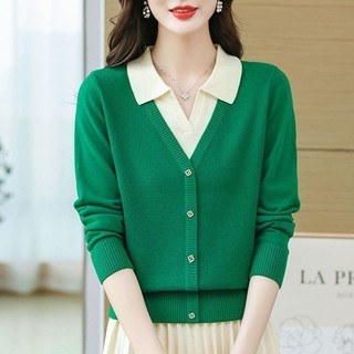 Dệt kim áo Polo cổ len nữ, thiết kế ôm dáng phù hợp thu đông