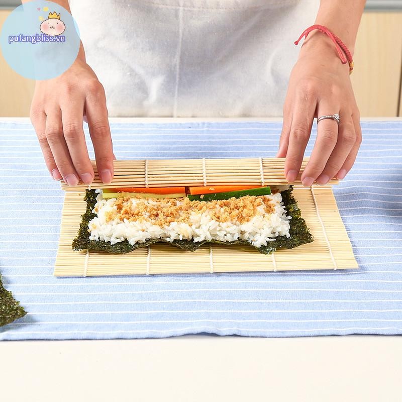 Pufangbliss Sushi Thảm Máy Làm Tre Bộ Cơm Cuộn Khuôn Nhà Bếp DIY Khuôn Con Lăn Cơm Mái Chèo VN