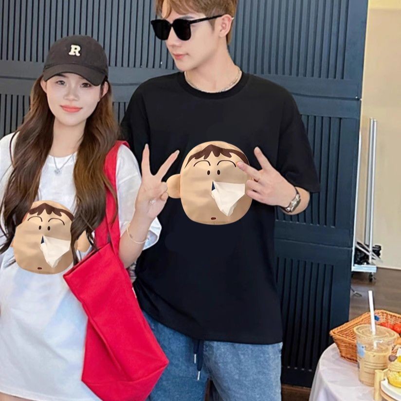Tay ngắn Dumb Rút Khăn Giấy 100 Áo thun cotton nguyên chất chảy nước mũi khăn giấy Nam phụ nữ phụ huynh vui nhộn Áo len dài tay ngắn tay rộng rãi