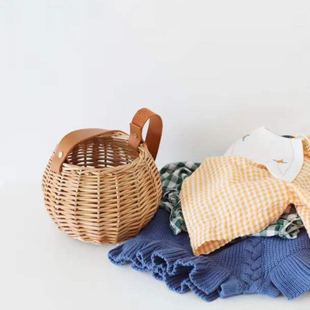 PWSSEND Dệt Chậu Hoa, Đạo Cụ Ảnh Màu Nâu Treo Giỏ Hoa, Sáng Tạo Trang Trí Nhà Cửa Thắt Lưng Pu Để Bàn Trang Trí Giỏ Chứa Đồ Ban Công Sân Thượng