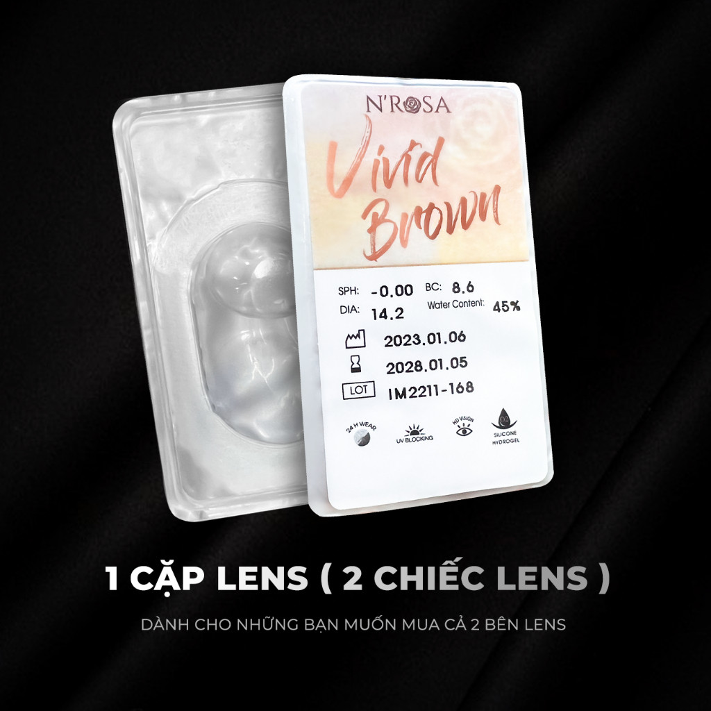 Lens Nâu Cận N’Rosa VividBrown An.gel Ey.es, Kính Áp Tròng Cao Cấp Độ 0-8, Chất Liệu Silicone Hydrogel An Toàn Cho Mắt