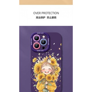 Ốp điện thoại sơn thời trang Sunflower Girl cho iPhone16 / 15 / 14 / 13 / MINI / 12 / 11 / Pro MAX / X / XS / XR / 7 / 8 / 6 Vỏ bảo vệ toàn diện bằng silicon lỏng chống sốc và chống rơi