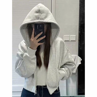 Áo hoodie zip dày dặn form rộng, Áo khoác nỉ croptop mũ siêu to form rộng nam nữ