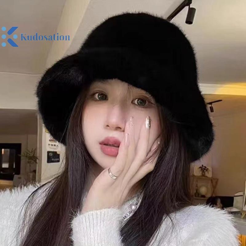 Kudosation Mùa Đông Chống Gió Ấm Áp Thời Trang Nữ Màu Trơn Sang Trọng Mũ Xô Lông Tơ Người Cá Mũ Bảo Vệ Tai Panama Mũ