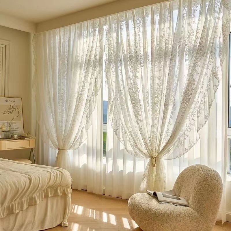 Rèm gạc hai lớp Rococo kiểu Pháp ren trắng phòng ngủ Thẩm mỹ viện không ...