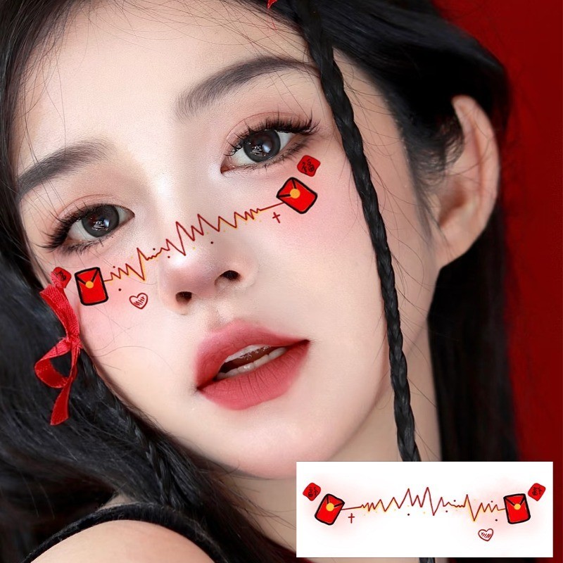 Đề can đèn lồng pháo hoa năm mới ngẫu nhiên - Miếng dán mặt hình xăm tạm thời - Trang trí nghệ thuật cơ thể DIY - Nhãn dán hình xăm giả - Chống nước, 3D, Thực tế, Hoạt hình