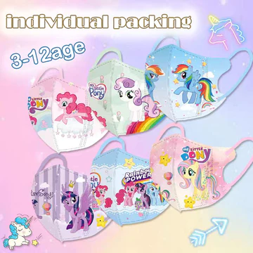 2025 Mặt nạ trẻ em 3D mới 50 chiếc Hoạt hình dễ thương My Little Pony Màu sắc Mix Mặt nạ trẻ em Đóng gói cá nhân Mặt nạ trẻ em 3-12 tuổi Mặt nạ mỏ vịt 3D