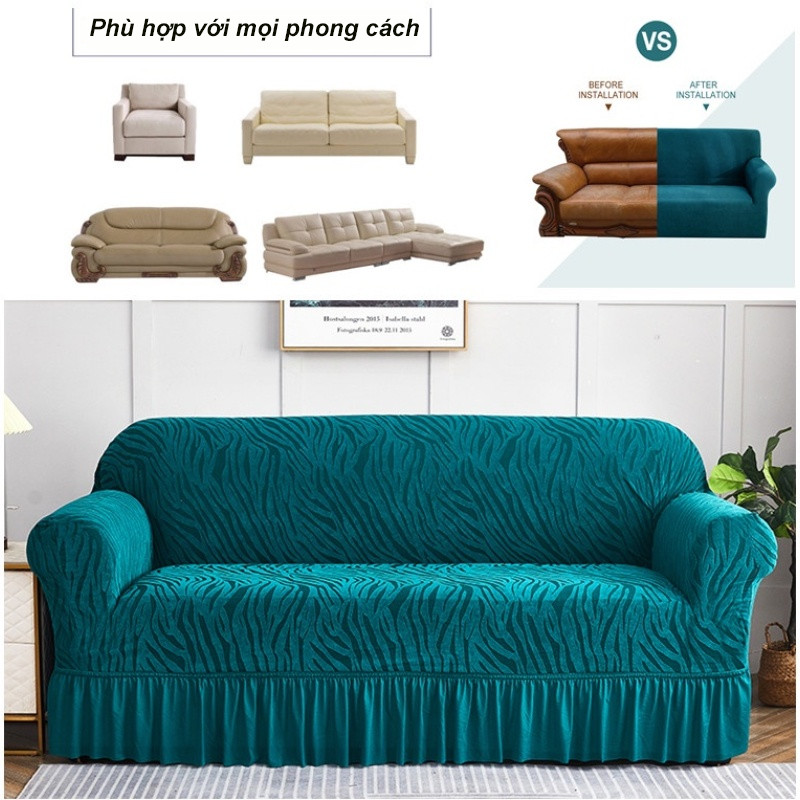 1/2/3/4 chỗ ngồi Vỏ ghế sofa，Bọc Ghế Sofa，bọc ghế sofa đơn，Vỏ ghế sofa phòng khách chống trượt với váy ren hình chữ L