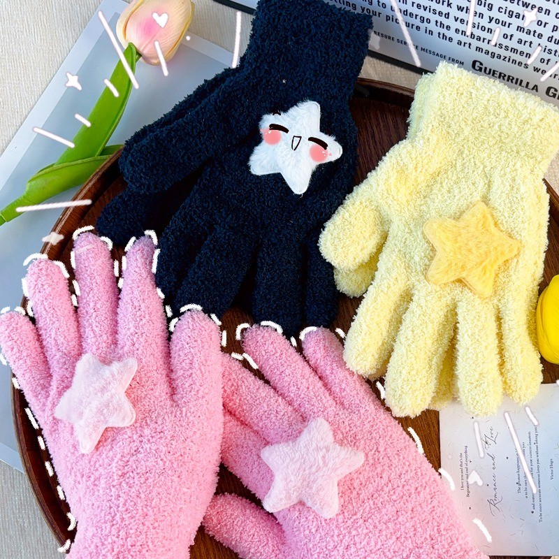 Găng tay sang trọng Star Five Finger - Dễ thương, Thời trang, Chống lạnh, Dày - Dành cho xe đạp, cắm trại, đi bộ đường dài - Găng tay màn hình cảm ứng dành cho nữ - Đồ dùng ấm áp mùa thu đông