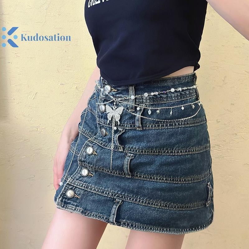 Kudosation Đơn Giản Sáng Bóng Trang Trí Dây Thắt Lưng Mỏng Cho Nữ Bé Gái Thời Trang Có Thể Điều Chỉnh Dây Thắt Lưng Kim Loại Punk Slim Body Dây Xích