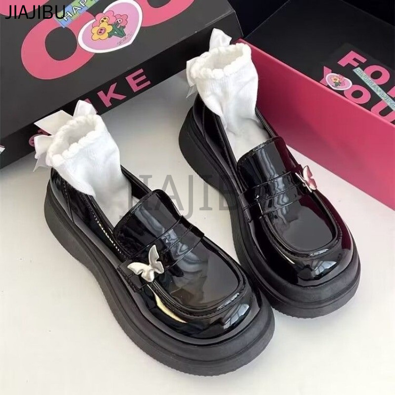 Size 34-44 Korean Fashion Platform Mary Jane Shoes 42 Giày Nữ Cỡ Lớn 43 Giày Đế Bệt Giày Đi Học Màu Đen 41 Giày Da Mũi Tròn Chống Trượt Màu Be Phong Cách Anh Quốc Japanese JK Uniform Bow Lolita Doll Shoes Giày Công Chúa Cosplay Đế Mềm Của Pháp Giày Nhảy