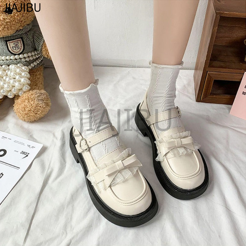 Giày Đi Học Màu Đen Phong Cách Anh Dành Cho Bé Gái Tuổi Teen Giày Da Cosplay Phong Cách Retro Giản Dị Dành Cho Nữ Korean Fashion Beige Platform Mary Jane Shoes Japanese JK Uniform Lolita Doll Shoes Giày Công Chúa Nơ Y2K Của Pháp Giày Khiêu Vũ Giày Búp Bê