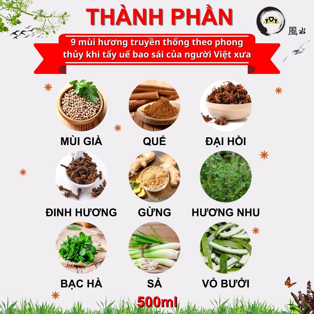 Nước Lau Bàn Thờ Cửu Vị Hương AYOYA 500ml 9 Mùi Hương Thảo Mộc Thanh Tẩy Không Gian Thờ Cúng