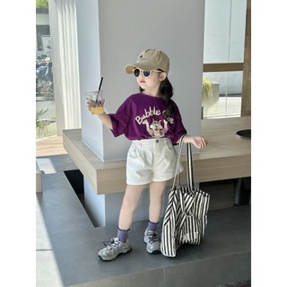 Áo thun bé gái mùa hè kiểu mới cho trẻ từ 2-7 tuổi, áo ngắn tay phong cách Hàn Quốc, áo cơ bản cho trẻ em