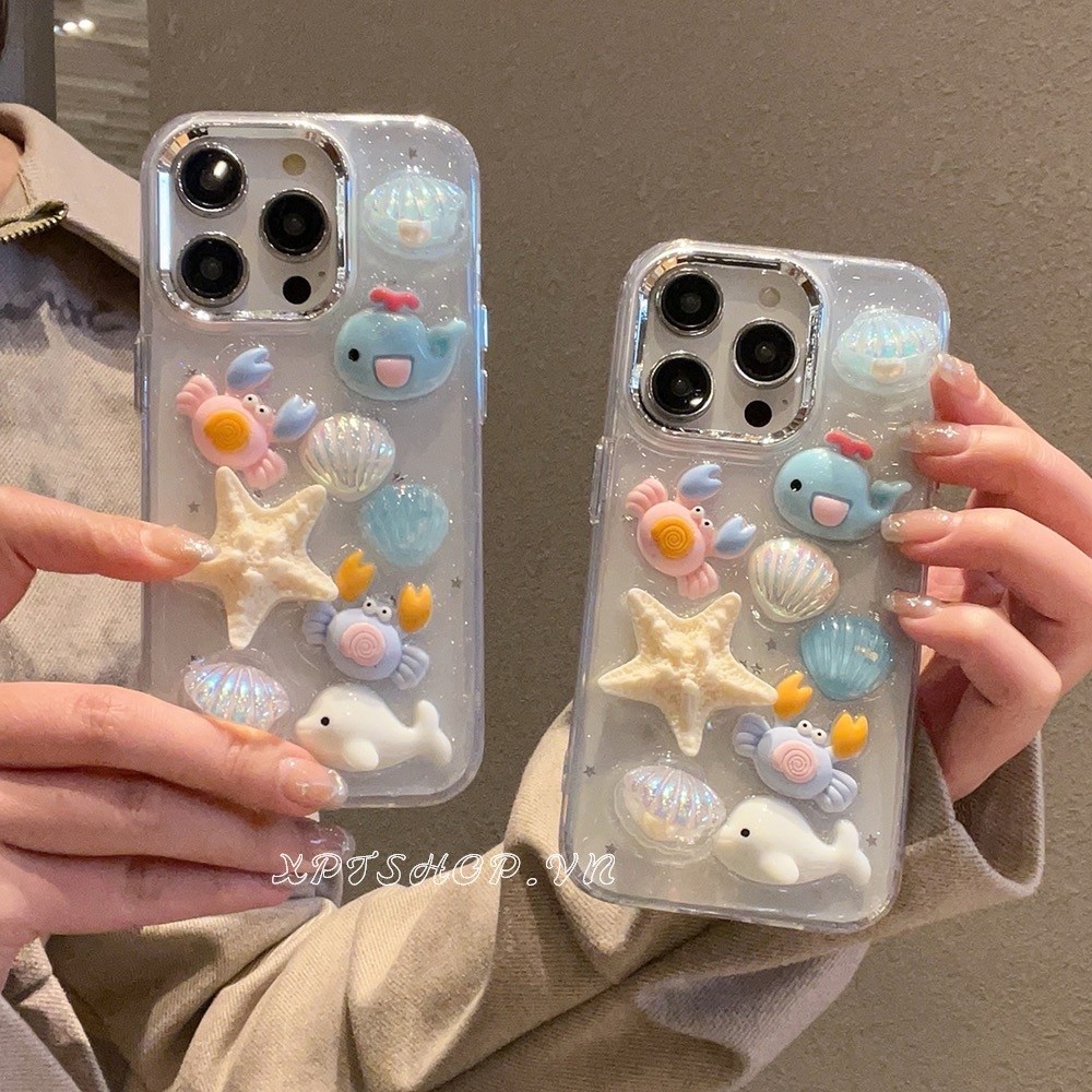 Vỏ Lập Thể Nhựa Đại Dương Ốp Lưng Điện Thoại iPhone 16 Pro Max 16 Plus 15 Pro Max 15 Plus 14 13 12 11 Pro Max Vỏ Bảo Vệ Chống Sốc