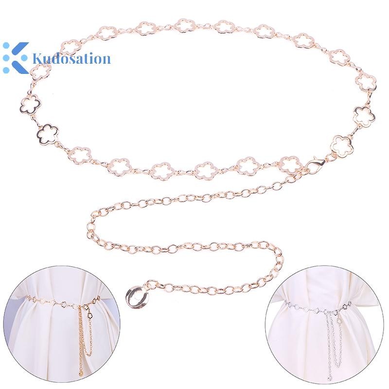 Kudosation Thời Trang Kim Loại Rỗng Hoa Eo Dây Xích Nữ Đầm Áo Sơ Mi Phù Hợp Với Trang Trí Thắt Lưng Cơ Thể Dây Xích