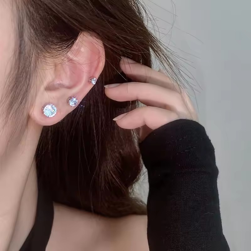 Shining Punk Crystal Zircon Từ Tính Ear Stud - Nam Nữ Kẹp Xương Tai Đa Năng - Quà Tặng Trang Sức Không Xuyên