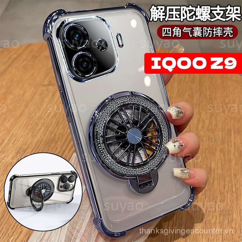 Ốp điện thoại cho Vivo IQOO Z9 Turbo+ Z9X X 5G 2024, giá đỡ nhẫn, TPU trong suốt, vỏ điện mạ, IQOOZ9 IQOOZ9Turbo+, trong suốt, chống rơi, túi khí, chống sốc, bảo vệ, nắp lưng mềm