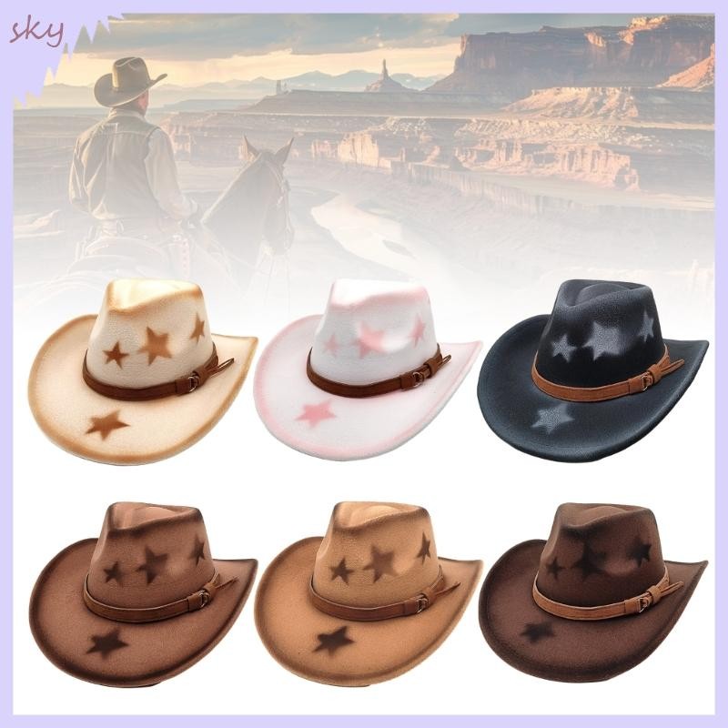 Bầu trời Thanh lịch In hình ngôi sao Homburg Top Hat Trang phục cao bồi cho các cuộc họp ngoài trời