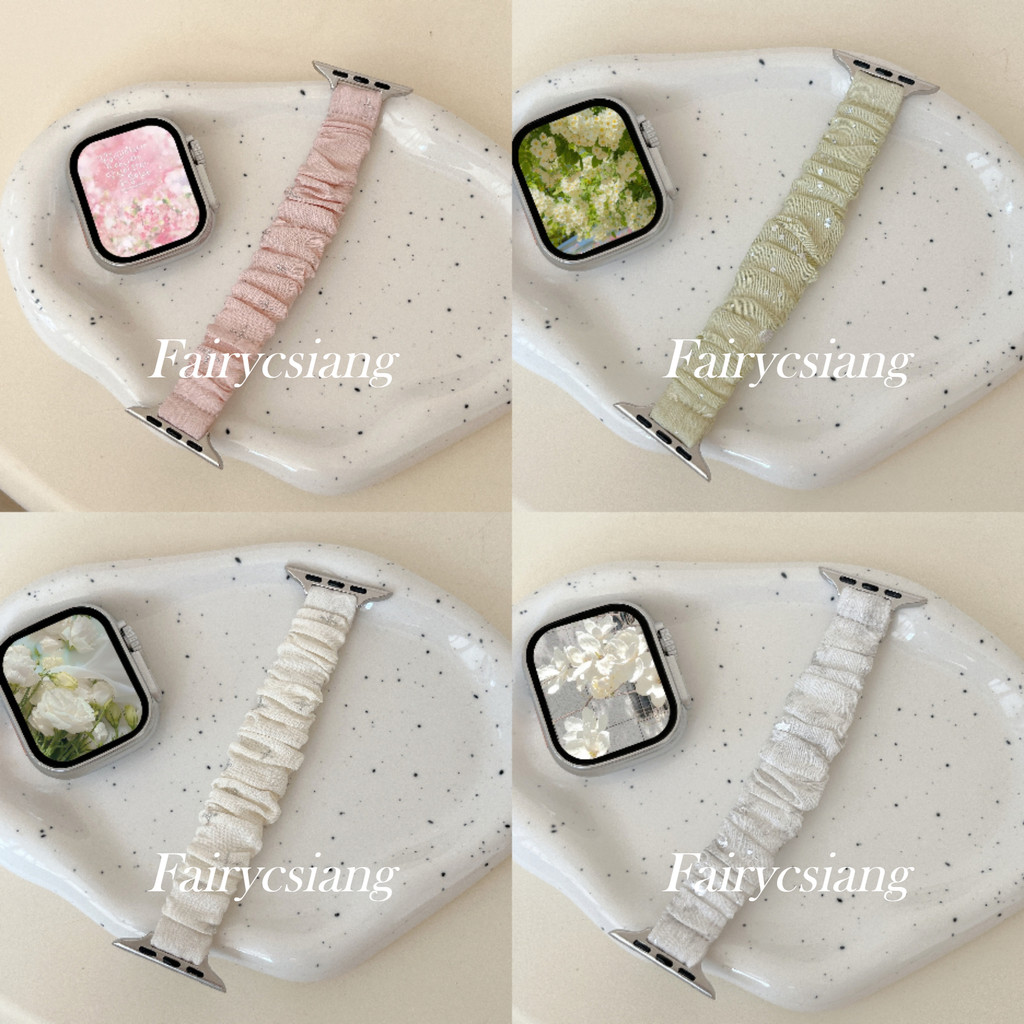 Dây đeo Scrunchie lấp lánh cho Apple Watch Ultra2 49mm 45 41 44 38 42 46 40mm Vòng đeo tay đàn hồi cho iWatch S10 9 8 7 6 5 4 SE