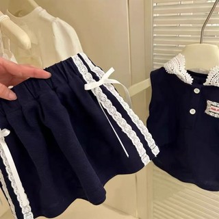 Bộ áo hoodie không tay và chân váy cho bé gái phong cách mới, thời trang preppy hai mảnh