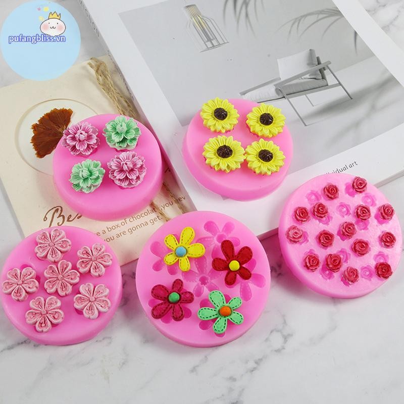 Pufangbliss Bộ sưu tập hoa đa phong cách Khuôn silicon DIY Bánh được trang trí bằng kẹo mềm dạng lỏng Khuôn nướng bánh nhà bếp VN
