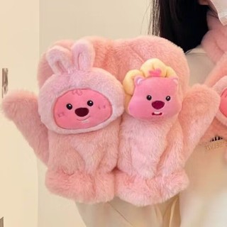 Pink Girl Heart loopy Ruby Găng tay ngón tay trọn gói Phong cách Găng tay chống lạnh ấm áp chất lượng cao