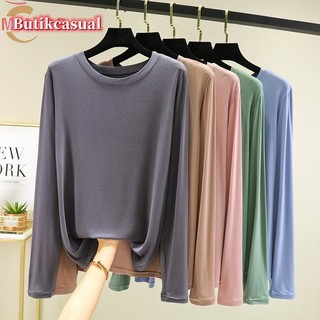 Áo thun nữ modal cotton dài tay áo thun trơn dáng rộng áo sơ mi giản dị 40-78kg
